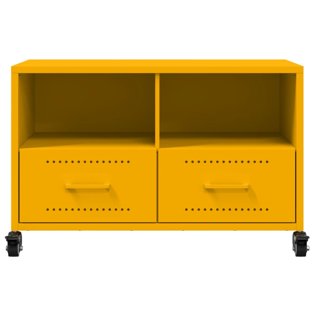 vidaXL Mueble TV acero laminado en frío amarillo mostaza 68x39x43,5 cm