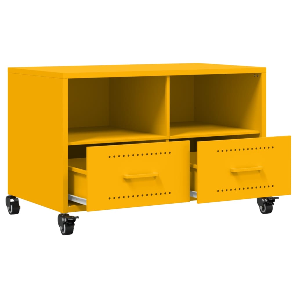 vidaXL Mueble TV acero laminado en frío amarillo mostaza 68x39x43,5 cm