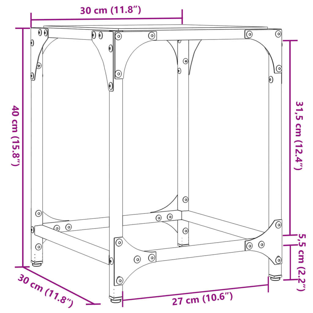 vidaXL Mesa de centro superficie vidrio transparente acero 30x30x40 cm