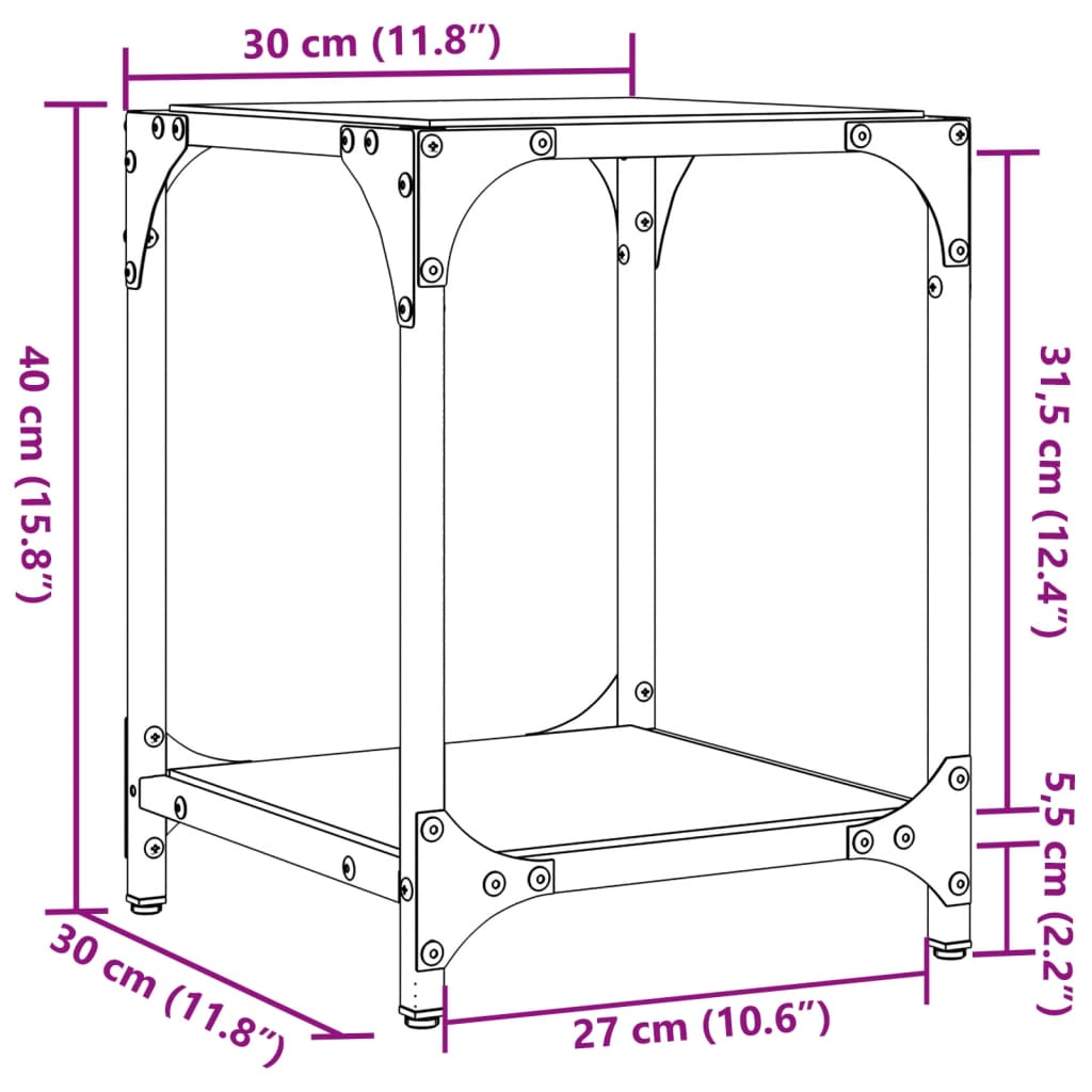 vidaXL Mesa de centro superficie vidrio negra y acero 30x30x40 cm