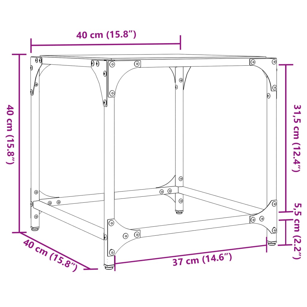 vidaXL Mesa de centro superficie vidrio transparente acero 40x40x40 cm