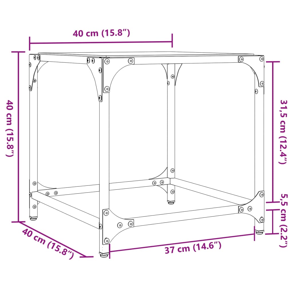 vidaXL Mesa de centro superficie vidrio negra y acero 40x40x40 cm