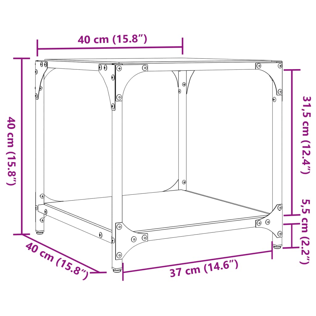 vidaXL Mesa de centro superficie vidrio transparente acero 40x40x40 cm