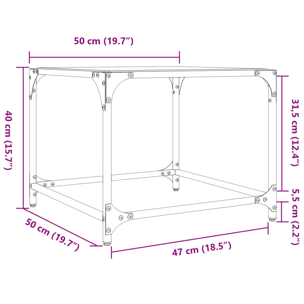 vidaXL Mesa de centro superficie vidrio negro y acero 50x50x40 cm