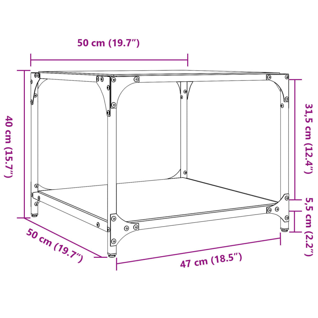 vidaXL Mesa de centro superficie vidrio negro y acero 50x50x40 cm