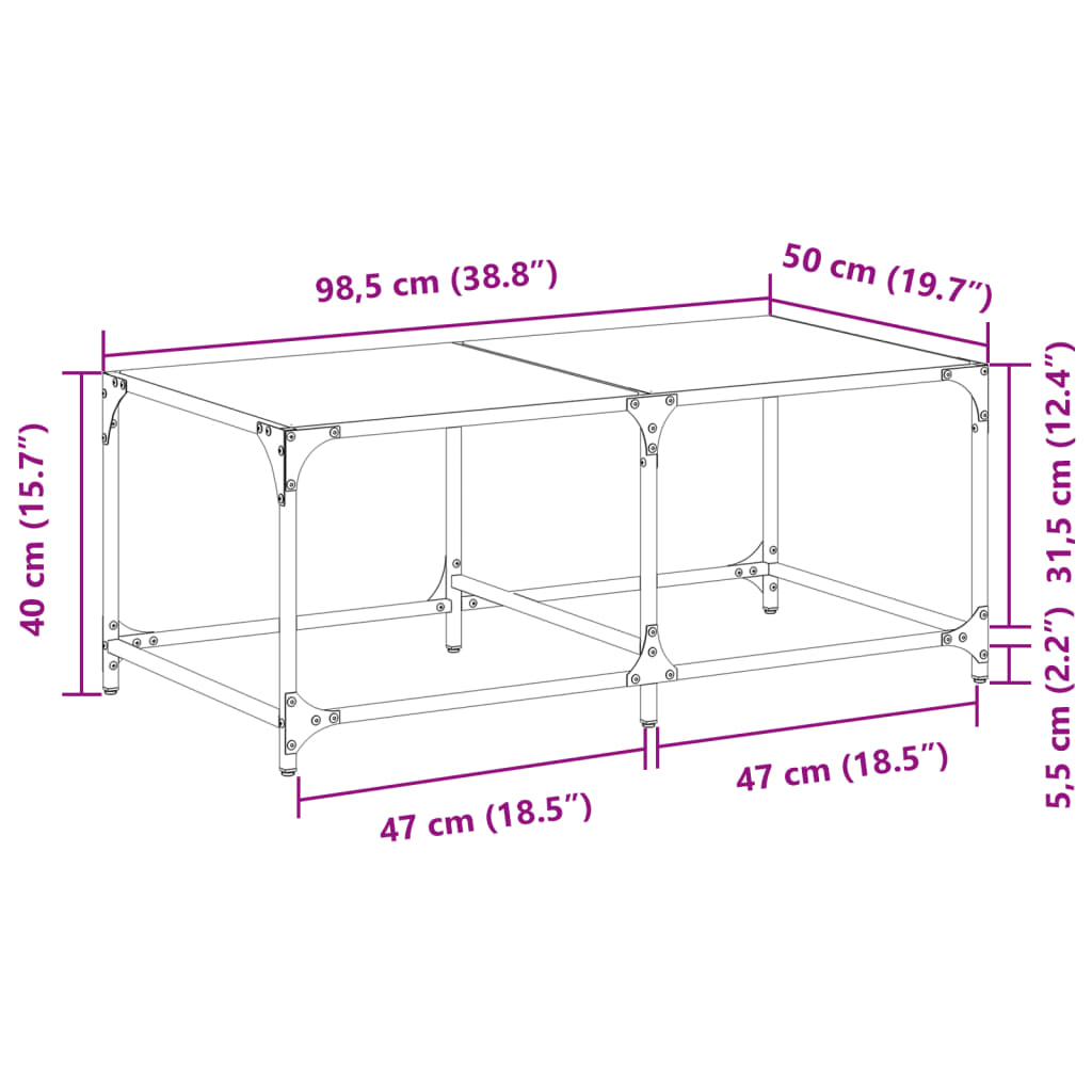 vidaXL Mesa de centro superficie de vidrio acero 98,5x50x40 cm