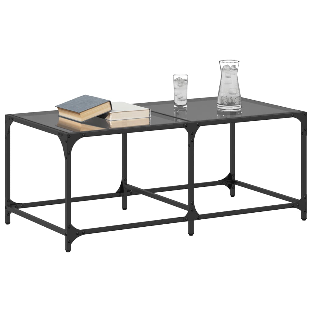 vidaXL Mesa de centro superficie de vidrio acero negra 98,5x50x40 cm