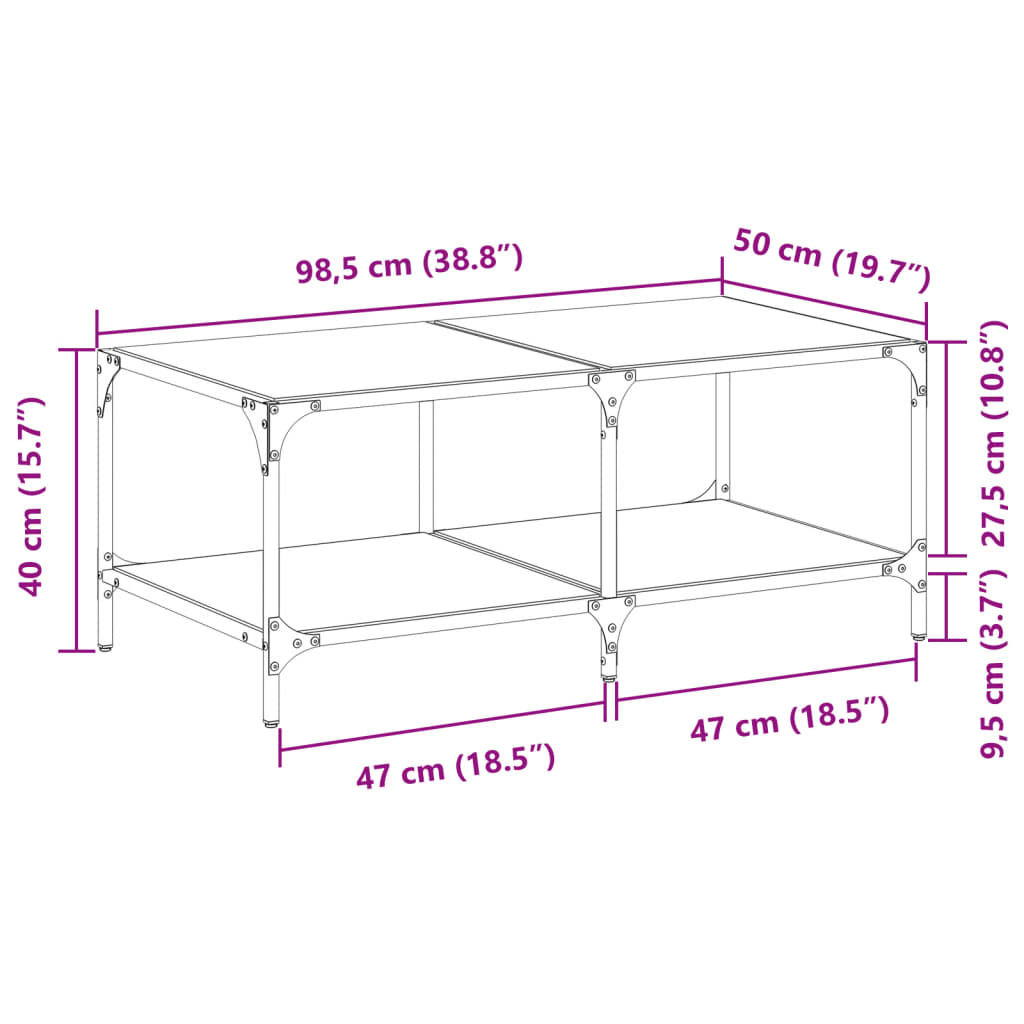 vidaXL Mesa de centro superficie de vidrio acero 98,5x50x40 cm