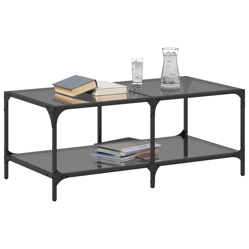 vidaXL Mesa de centro superficie de vidrio acero negra 98,5x50x40 cm