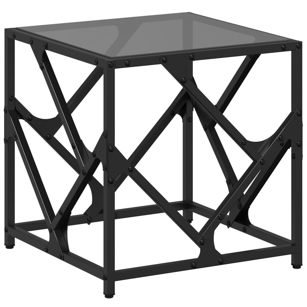 vidaXL Mesa de centro de acero superficie de vidrio negra 40x40x41 cm