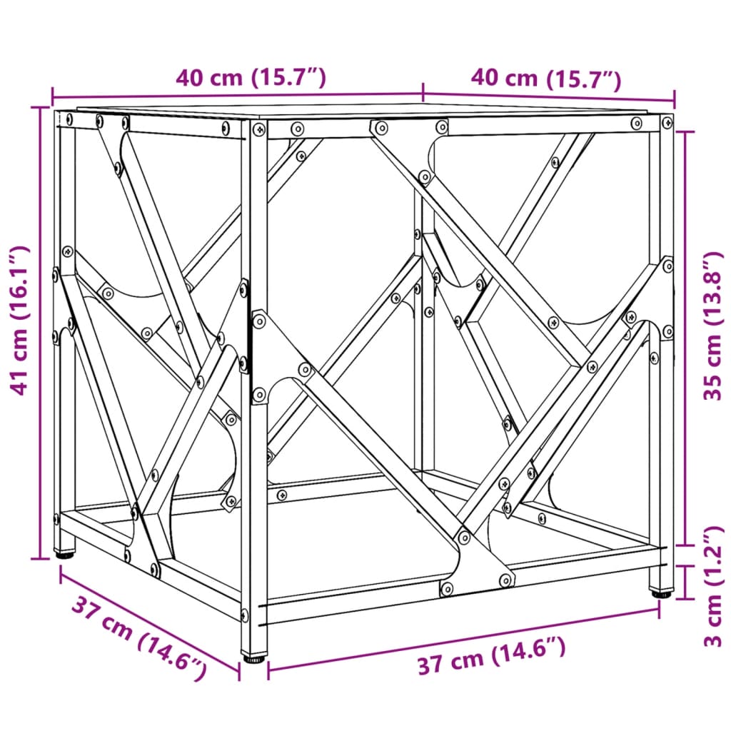 vidaXL Mesa de centro de acero superficie de vidrio negra 40x40x41 cm