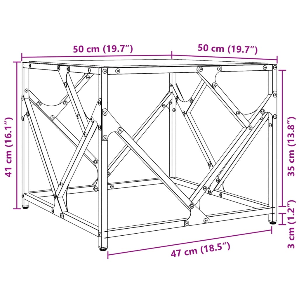 vidaXL Mesa de centro de acero superficie de vidrio negro 50x50x41 cm