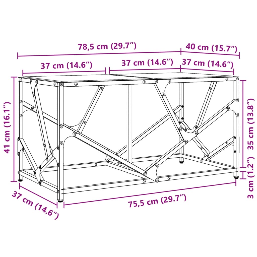 vidaXL Mesa de centro acero superficie de vidrio negra 78,5x40x41cm