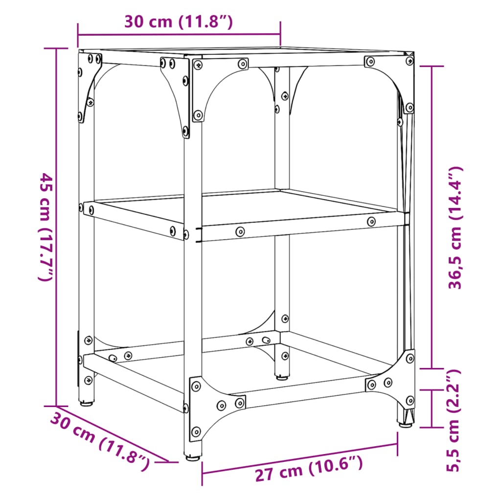 vidaXL Mesa de centro de acero y superficie vidrio negro 30x30x45 cm