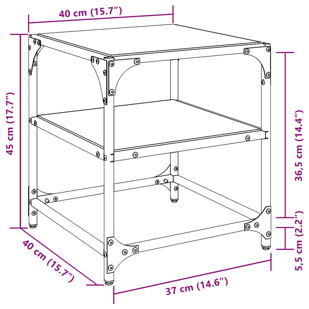 vidaXL Mesa de centro superficie vidrio transparente acero 40x40x45 cm