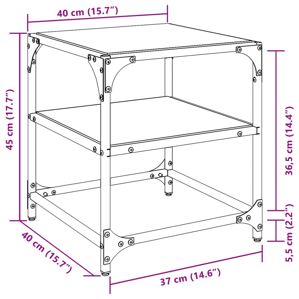 vidaXL Mesa de centro con superficie de vidrio acero negro 40x40x45 cm