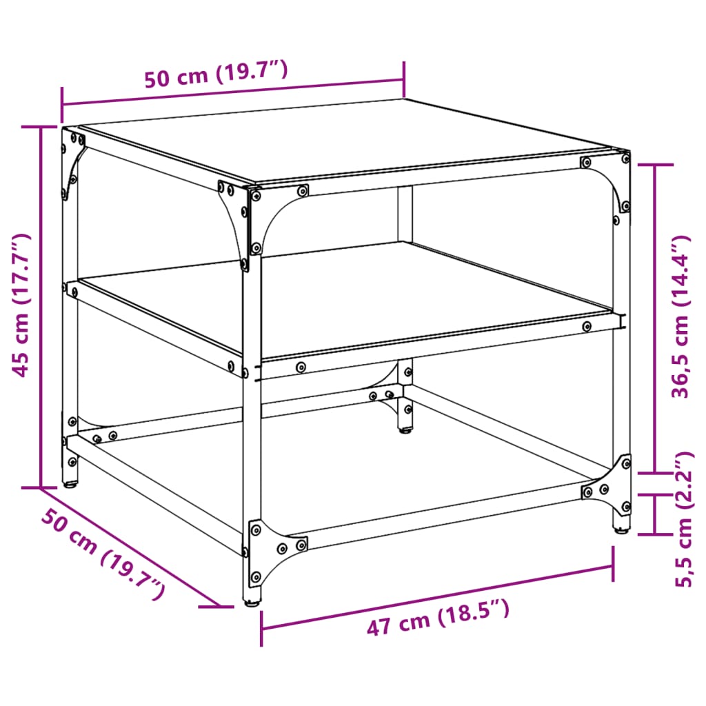 vidaXL Mesa de centro superficie vidrio transparente acero 50x50x45 cm