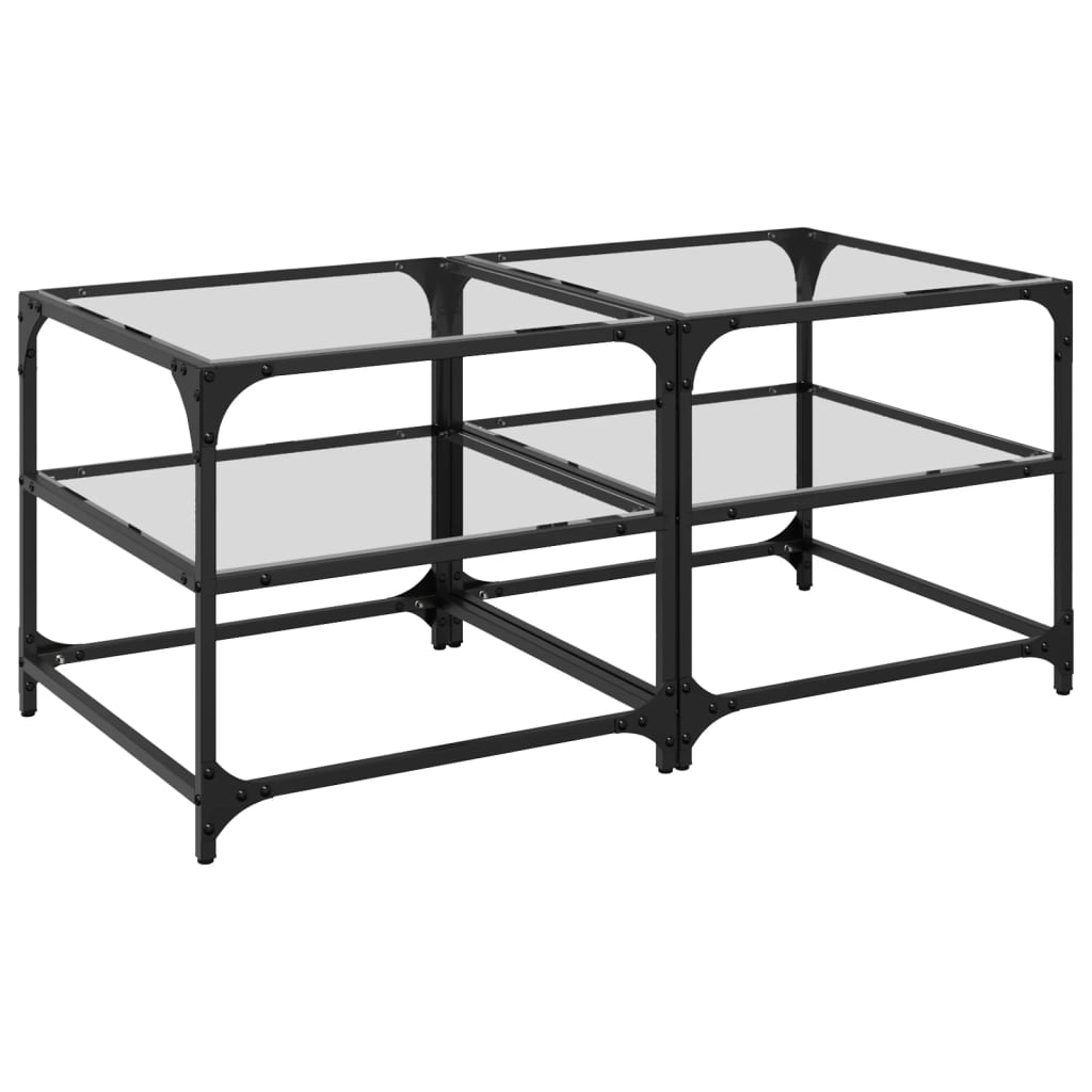 vidaXL Mesa de centro superficie de vidrio 2 uds acero 50x50x45 cm