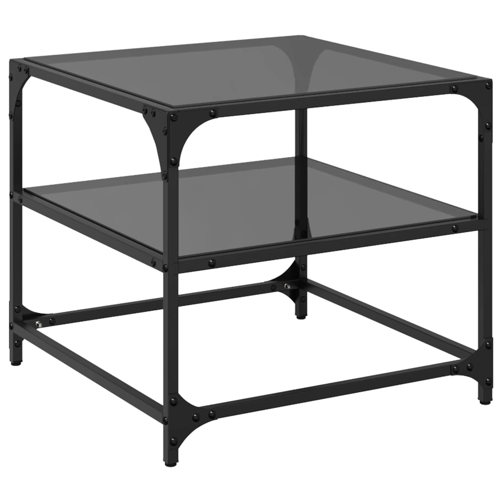 vidaXL Mesa de centro superficie de vidrio acero negra 50x50x45 cm