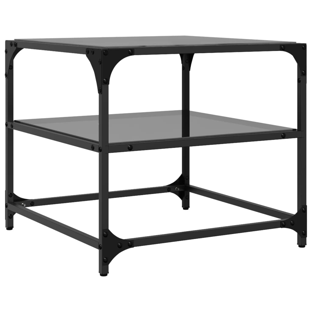 vidaXL Mesa de centro superficie de vidrio acero negra 50x50x45 cm