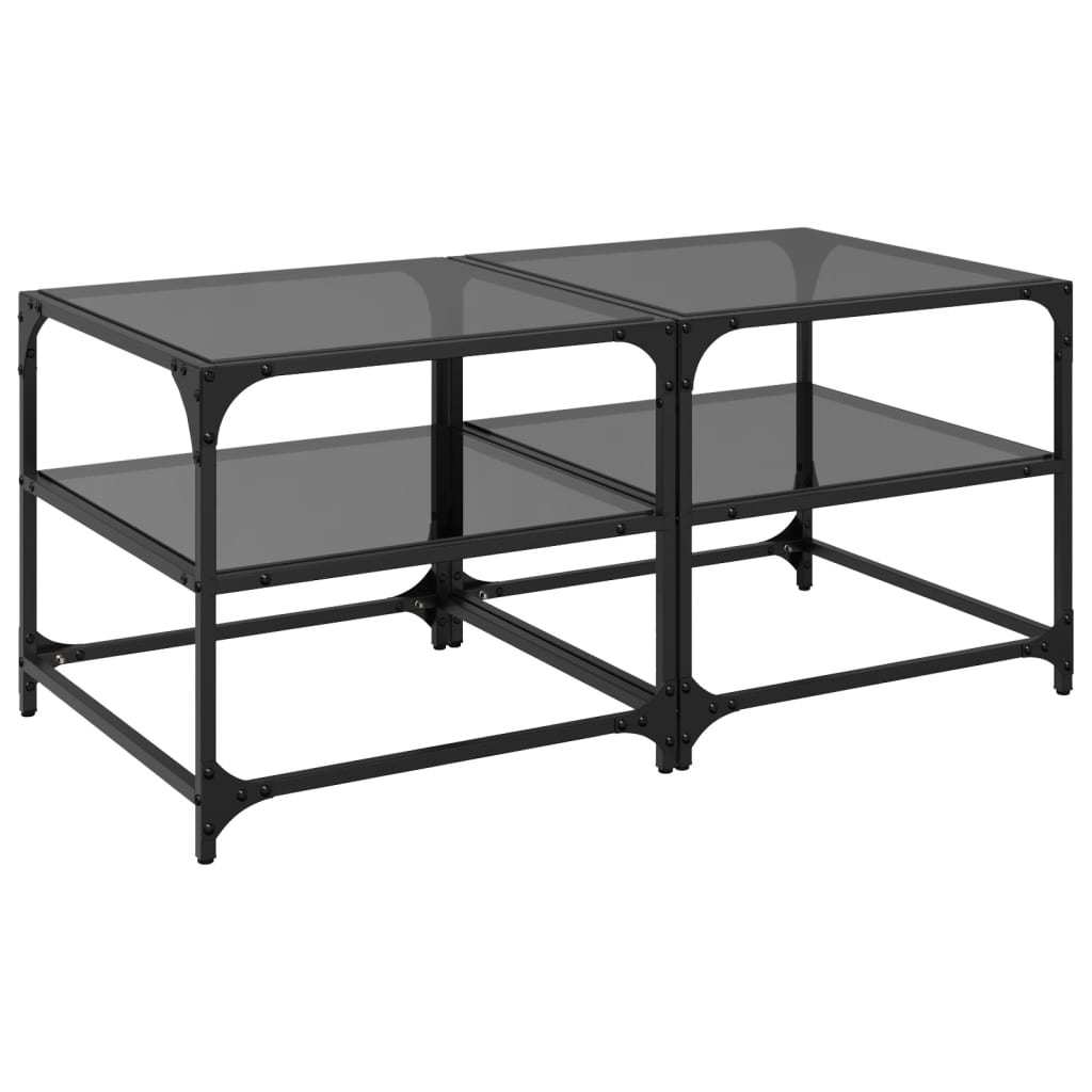 vidaXL Mesa de centro superficie vidrio 2 uds acero negro 50x50x45 cm