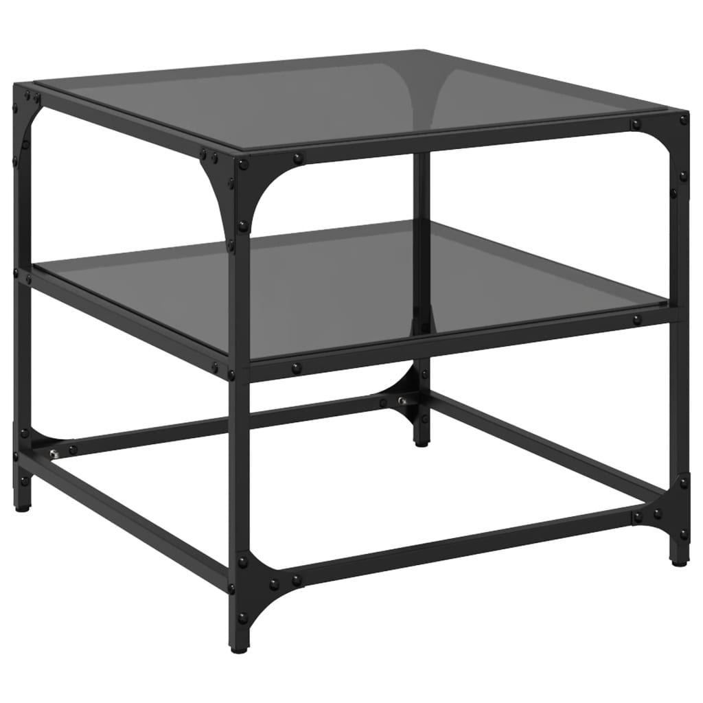 vidaXL Mesa de centro superficie vidrio 2 uds acero negro 50x50x45 cm