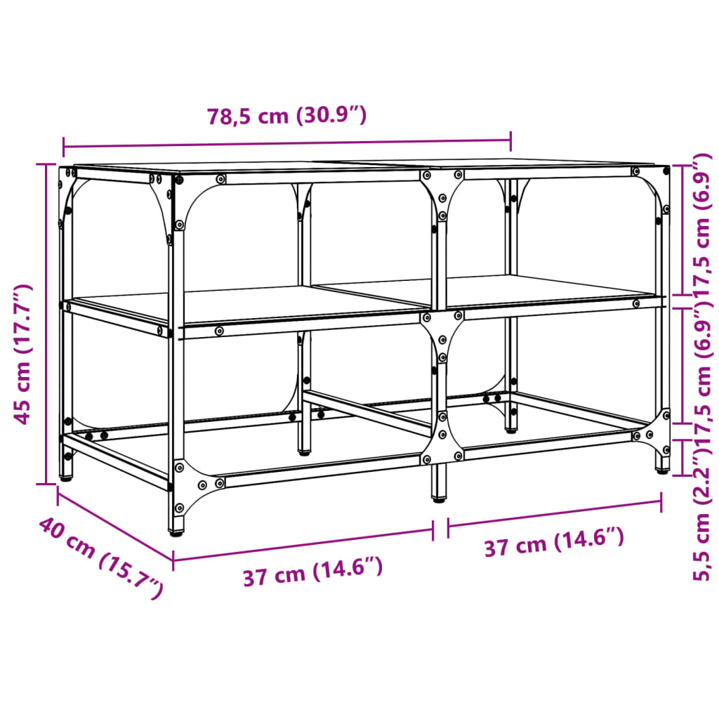 vidaXL Mesa de centro superficie de vidrio acero 78,5x40x45 cm