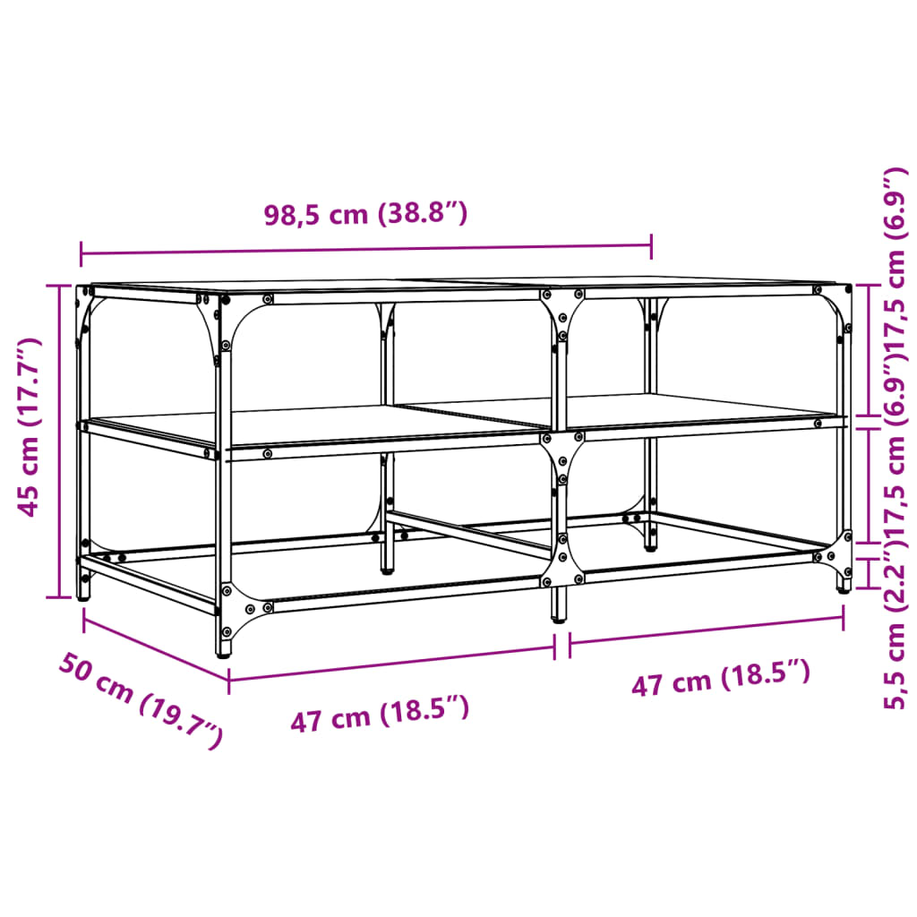 vidaXL Mesa de centro superficie de vidrio acero 98,5x50x45 cm