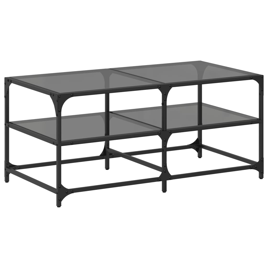 vidaXL Mesa de centro superficie de vidrio acero negra 98,5x50x45 cm