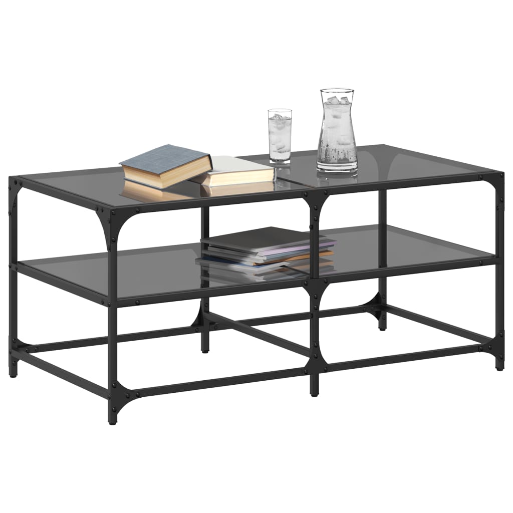 vidaXL Mesa de centro superficie de vidrio acero negra 98,5x50x45 cm