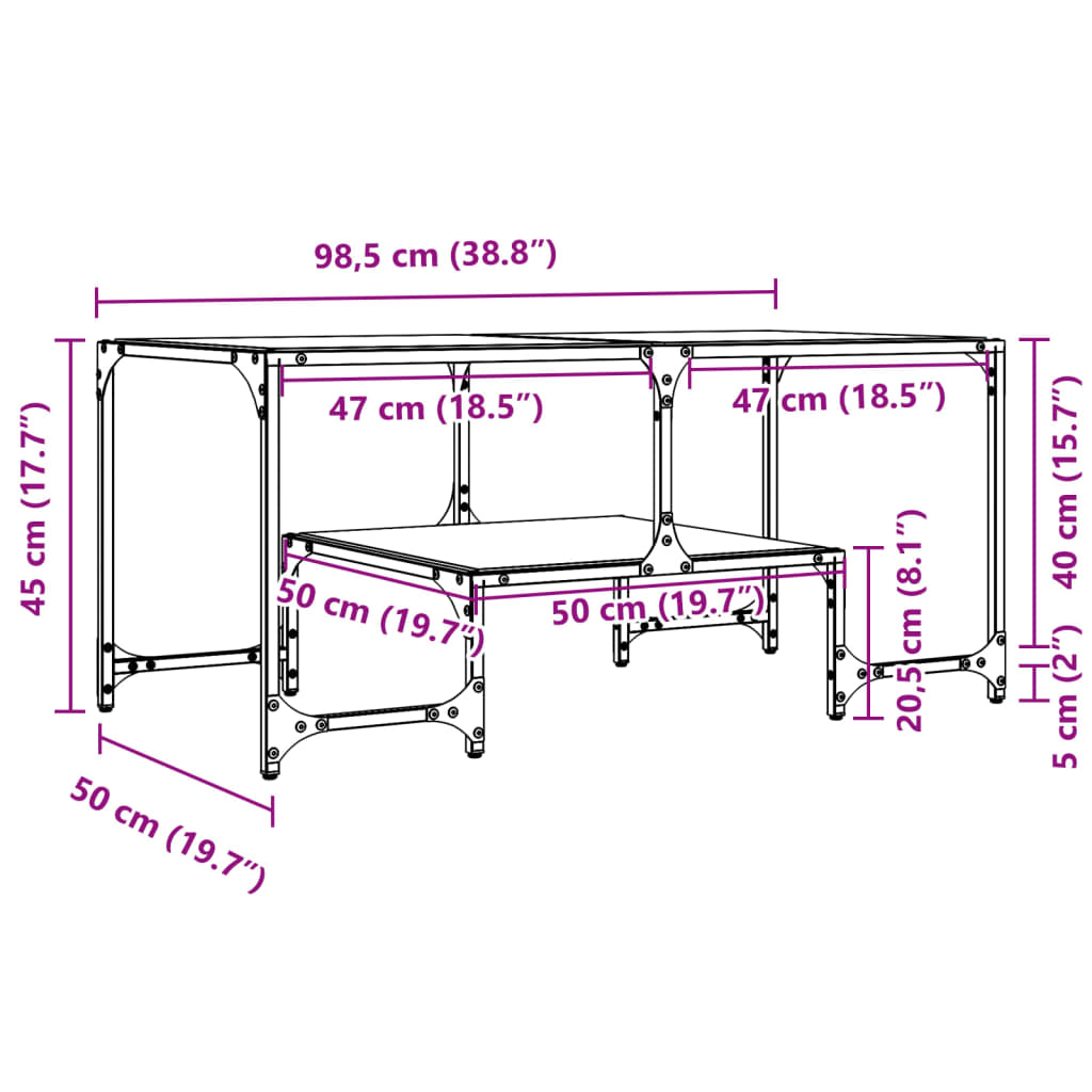 vidaXL Mesa de centro superficie de vidrio acero 98,5x50x45 cm