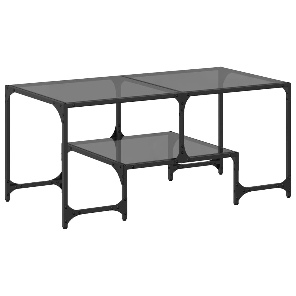 vidaXL Mesa de centro superficie de vidrio acero negra 98,5x50x45 cm