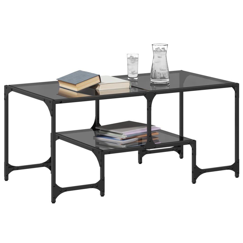 vidaXL Mesa de centro superficie de vidrio acero negra 98,5x50x45 cm