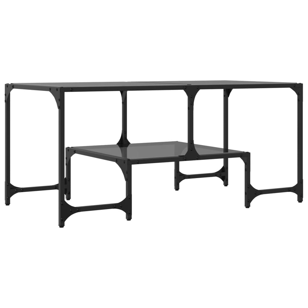 vidaXL Mesa de centro superficie de vidrio acero negra 98,5x50x45 cm