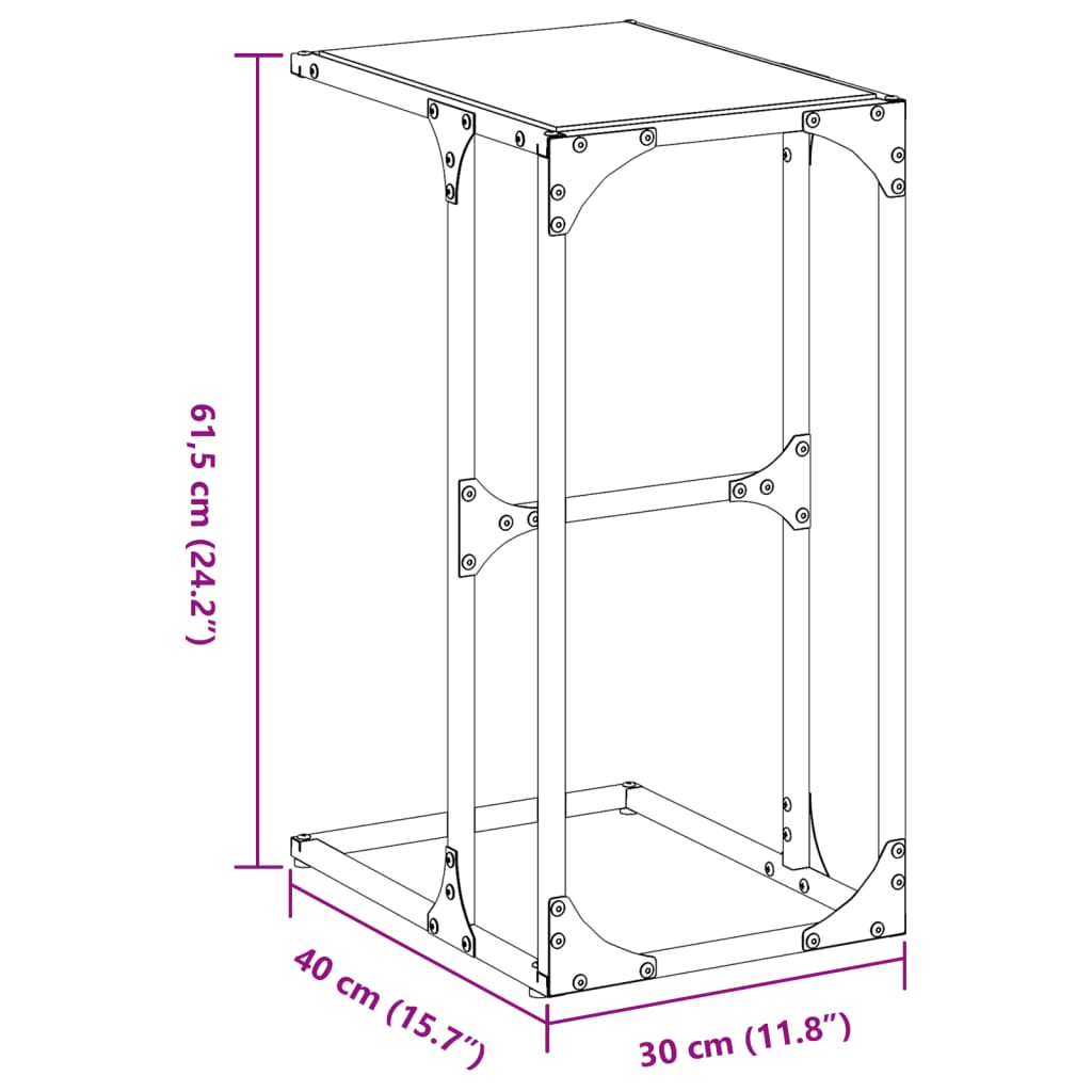 vidaXL Mesa auxiliar con vidrio transparente acero 40x30x61,5 cm