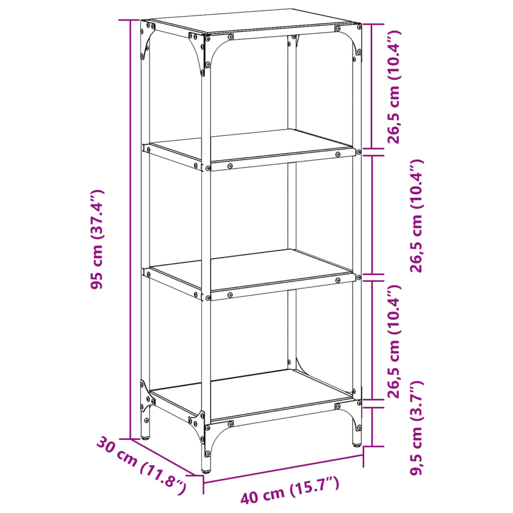 vidaXL Estantería con superficie de vidrio negro y acero 40x30x95 cm