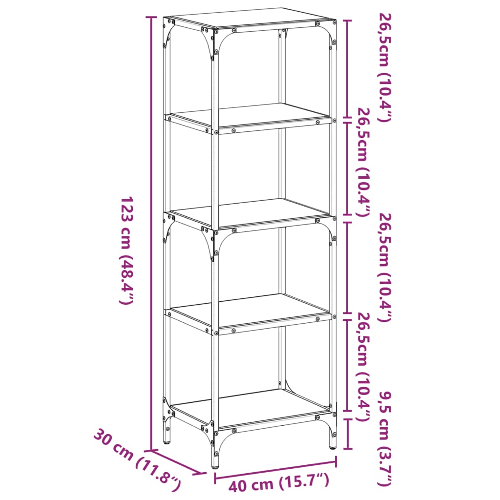 vidaXL Estantería superficie de vidrio transparente acero 40x30x123 cm