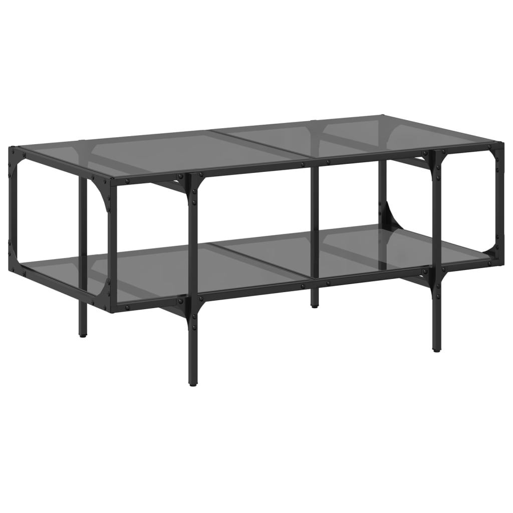 vidaXL Mesa de centro superficie de vidrio acero negra 98,5x50x45 cm