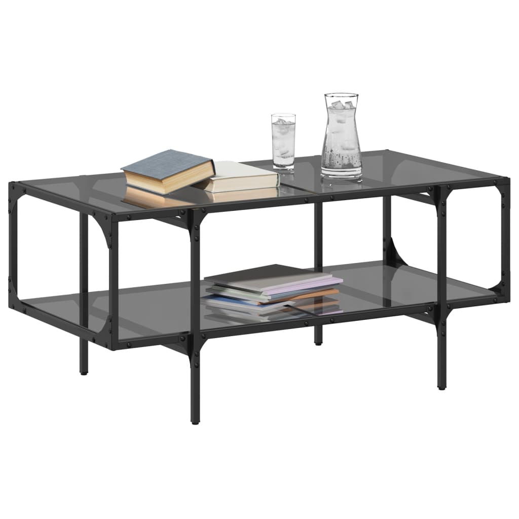 vidaXL Mesa de centro superficie de vidrio acero negra 98,5x50x45 cm