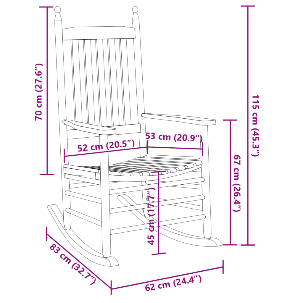 vidaXL Silla mecedora con mesa plegable madera maciza de álamo marrón