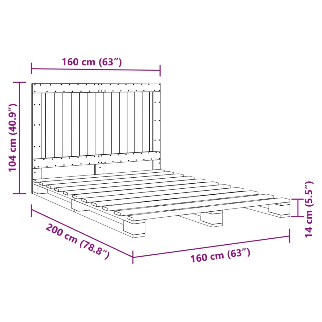 vidaXL Estructura de cama con cabecero madera maciza pino 160x200 cm