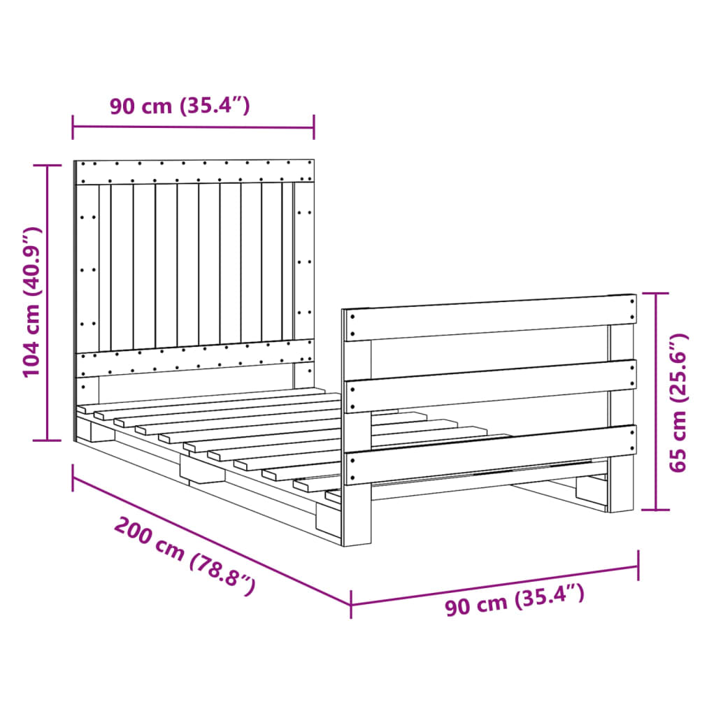 vidaXL Estructura de cama con cabecero madera maciza de pino 90x200 cm