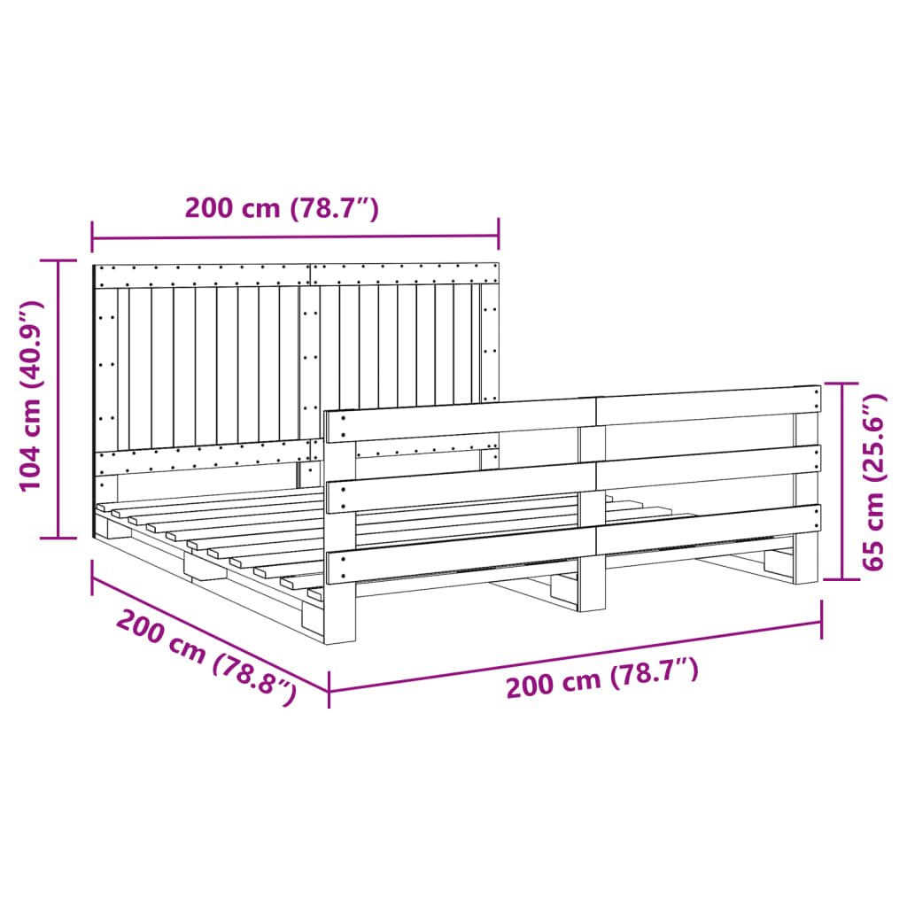 vidaXL Estructura de cama con cabecero madera maciza de pino 200x200cm