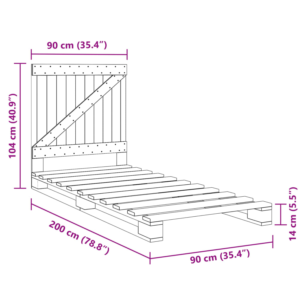 vidaXL Estructura de cama con cabecero madera maciza de pino 90x200 cm