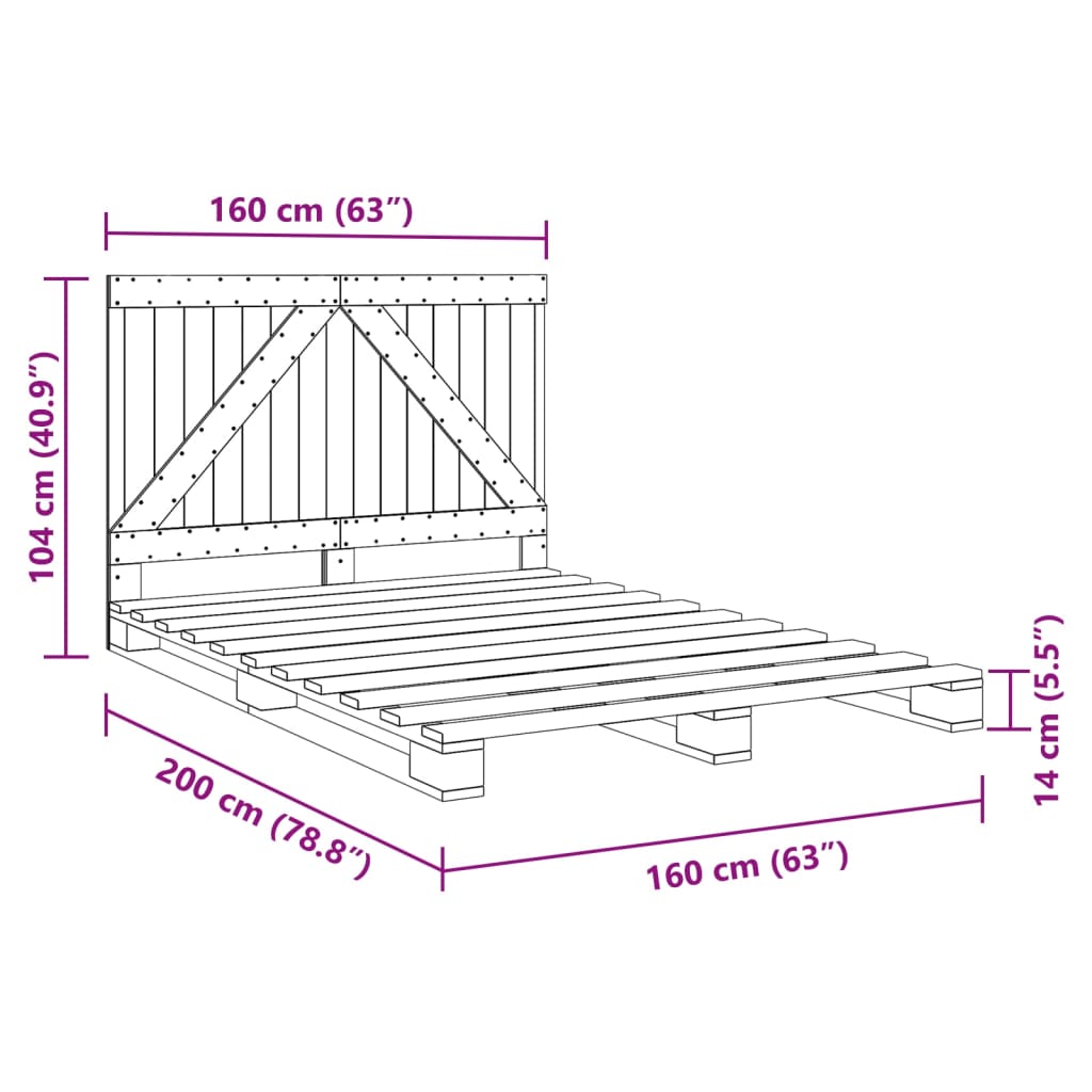 vidaXL Estructura de cama con cabecero madera maciza pino 160x200 cm