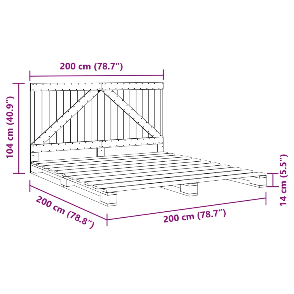 vidaXL Estructura de cama con cabecero madera maciza de pino 200x200cm