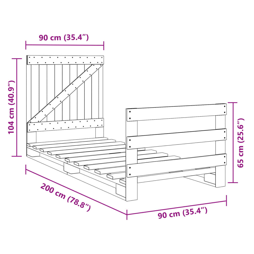 vidaXL Estructura de cama con cabecero madera maciza de pino 90x200 cm