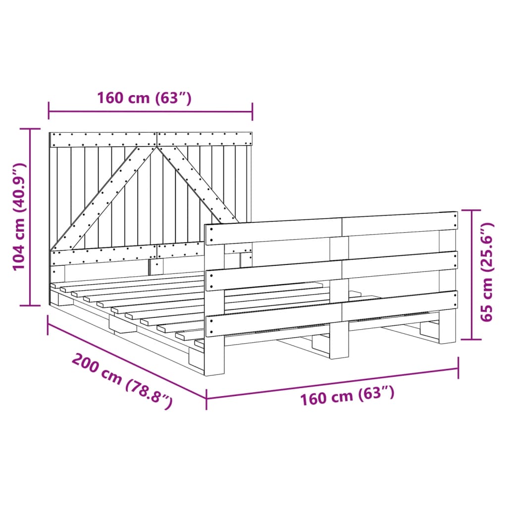 vidaXL Estructura de cama con cabecero madera maciza pino 160x200 cm