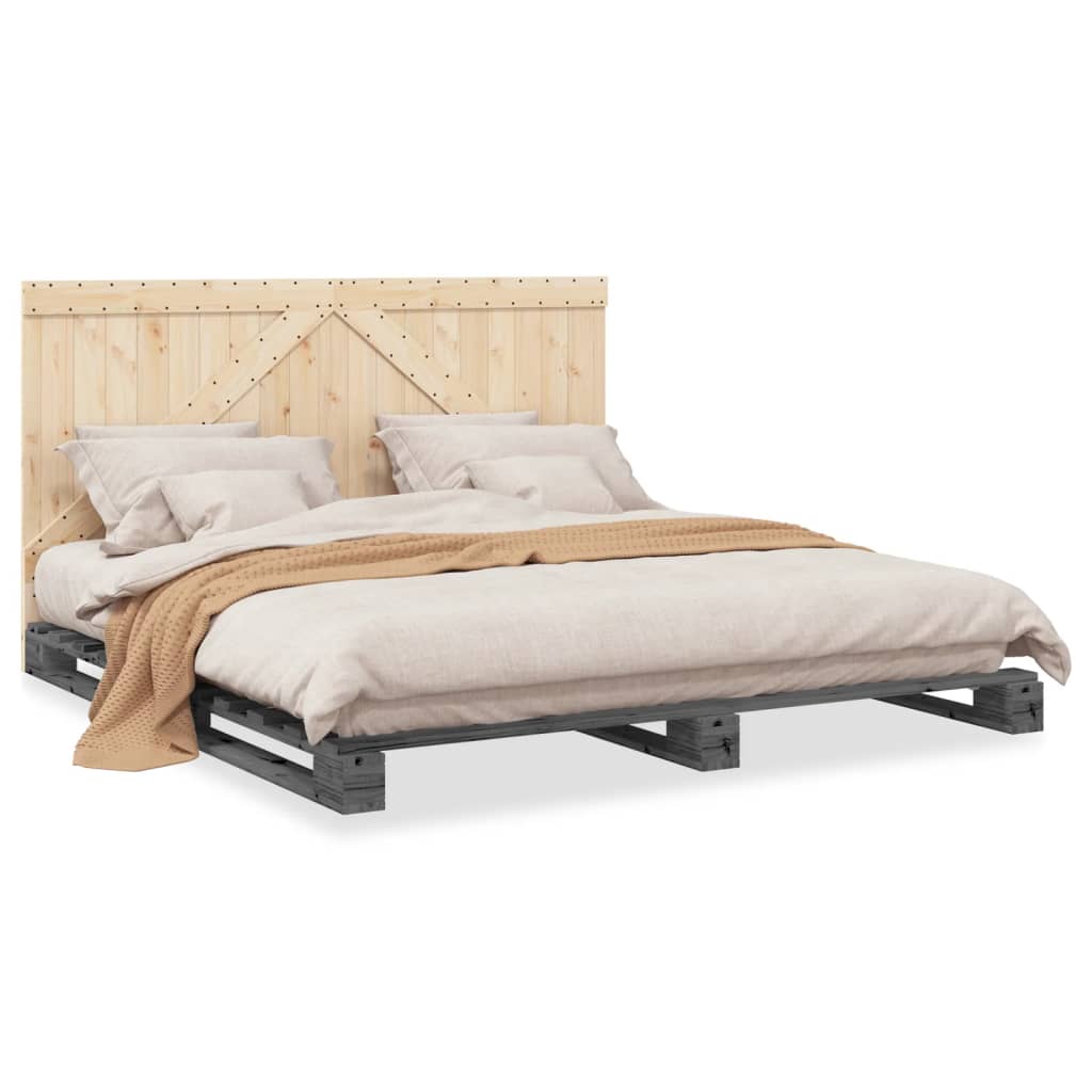 vidaXL Estructura de cama con cabecero madera de pino gris 200x200cm