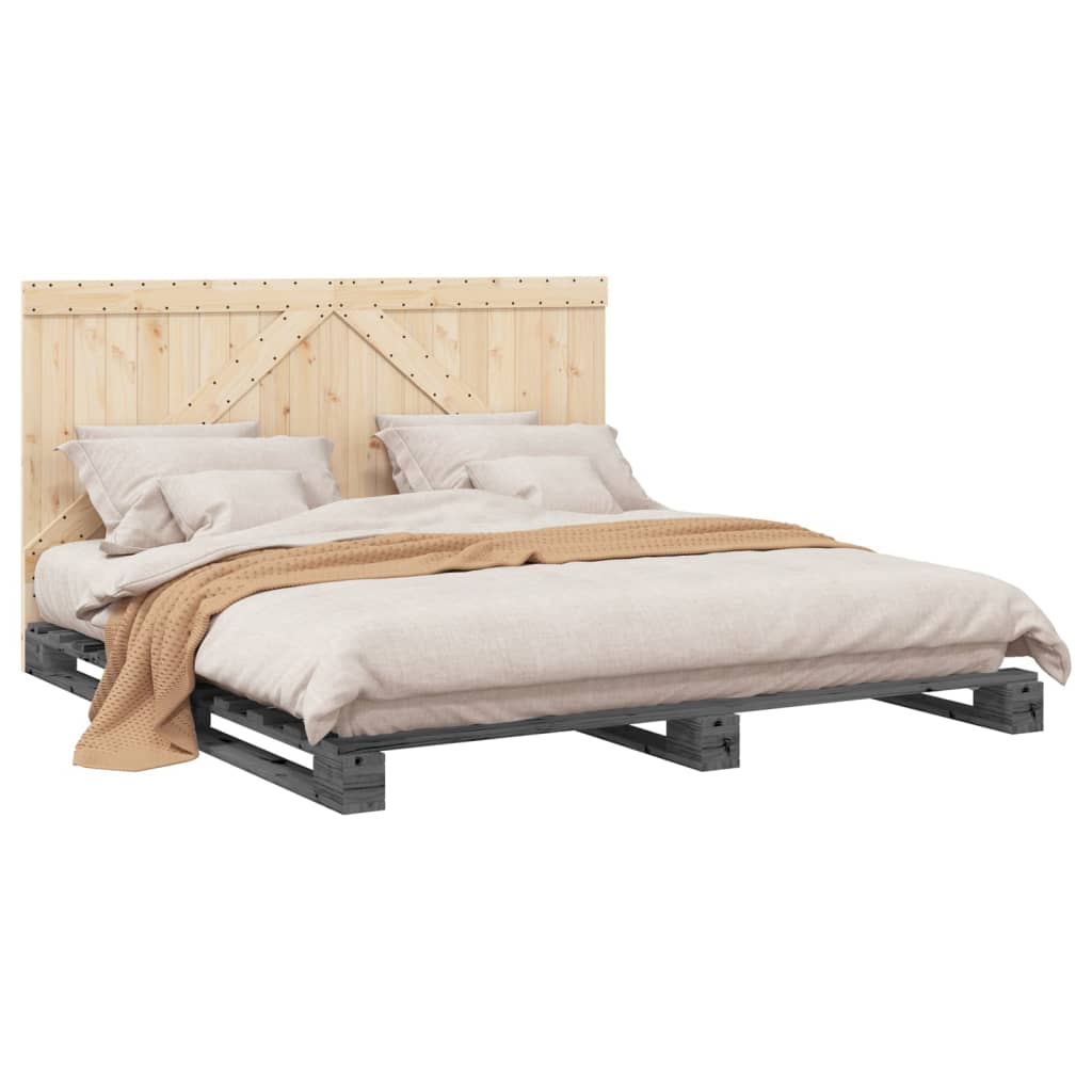 vidaXL Estructura de cama con cabecero madera de pino gris 200x200cm